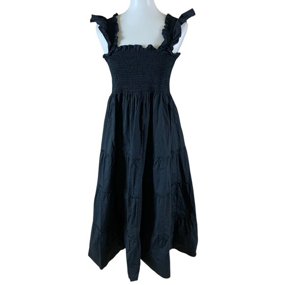 Hill House Dresses & Skirts - Hill House Home Nap Dress Black Cotton Smocked Midi Ruffle Straps Cottagecore M